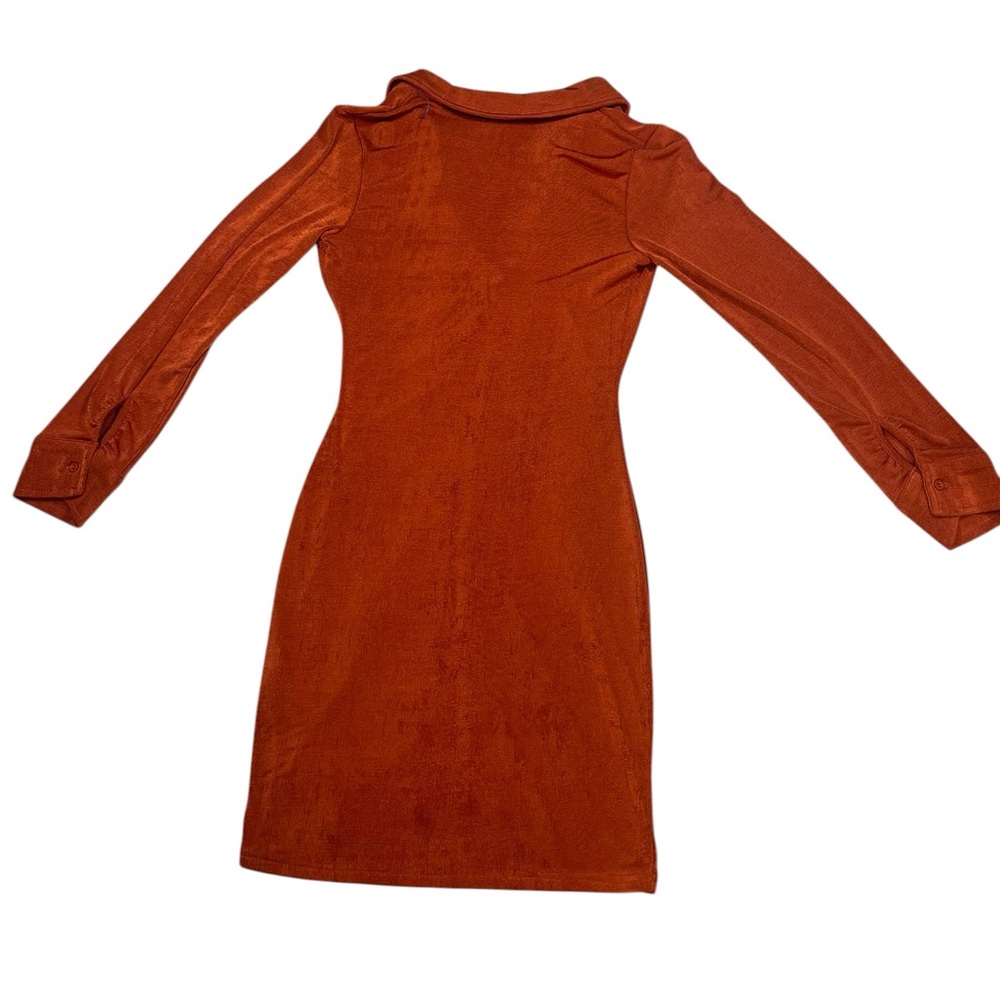 Long-Sleeve Ruched Button-Front Dress — Rust - Picture 4 of 6